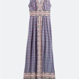 Maggy London Blue and Pink Patterned Maxi Dress